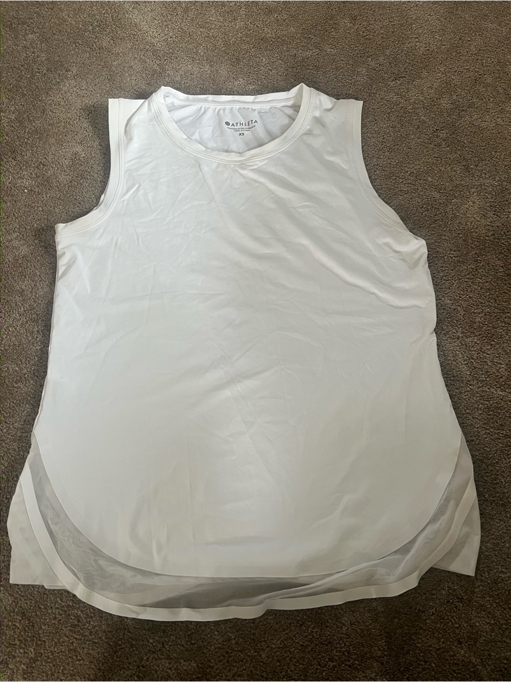Athleta White Layered Mesh-Hem Tank